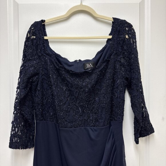Betsy & Adam Plus Size 16W Navy Blue Lace Scoop-Neck Cocktail Maxi Gown Dress - Picture 5 of 11